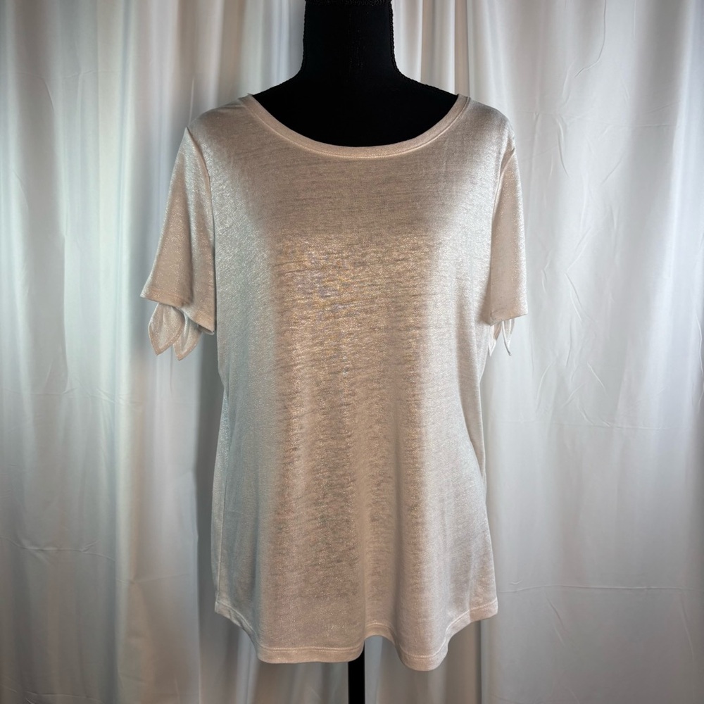 Talbots Women's Short Sleeve Linen blend Tee in Cream